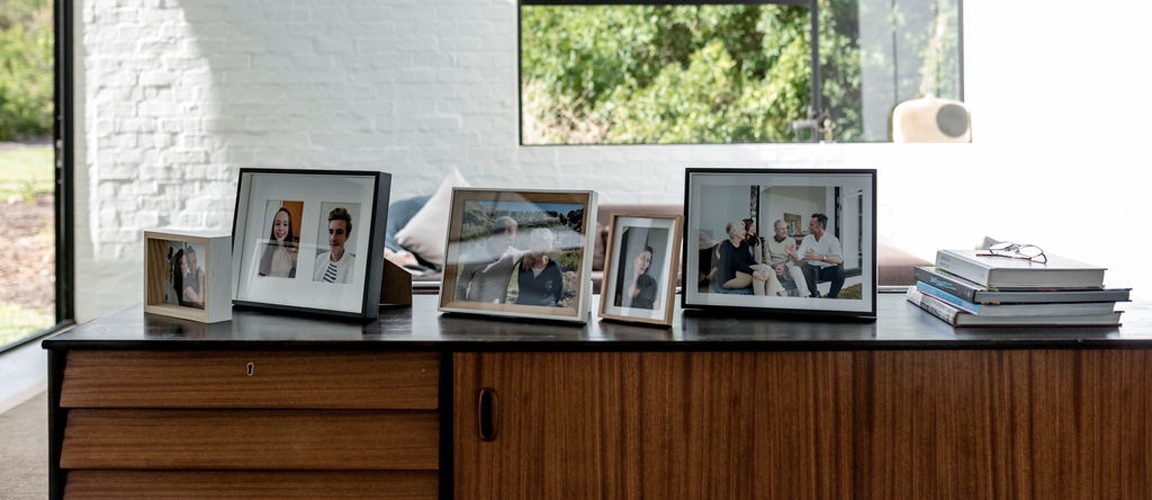 Family photos on shelf